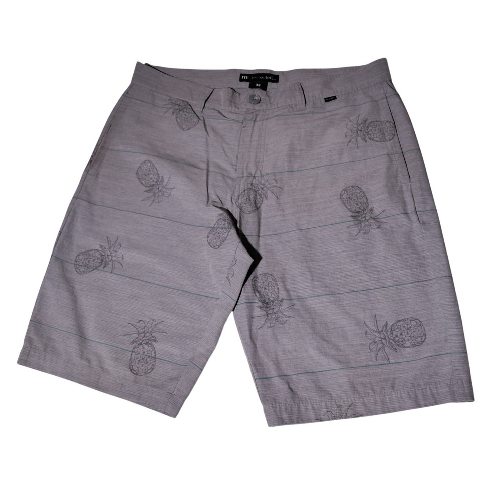 Travis Mathew Shorts Mens 36 (35.75" x 11") Gray Pineapple Golf Chino Flat Front